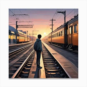 Alone Boy In Whimsical Scene Art Print (1) Canvas Print