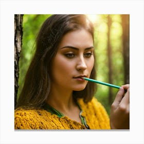 Young Woman In The Forest 2 Canvas Print