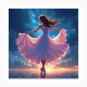 Beautiful Dancer With Watercolor Magical Twilight 1 Canvas Print