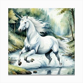 white horse crossing stream Canvas Print