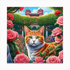 Cat's Meow in the Rose Garden Canvas Print