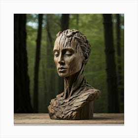 Weathered Wooden Sculpture Featuring Human Facial Characteristics Set Against An Understated Backdr Canvas Print