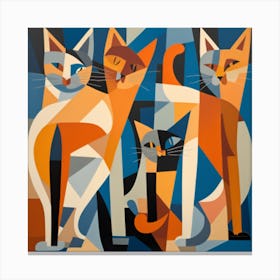 A Playful Scene Of Cats At Play Portrayed In A Cubist Style With Their Frolicking Forms Rendered As Abstract And Intersecting Shapes Canvas Print