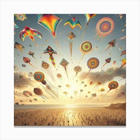 Photograph Of Different Colorful Kites Flying In The Sky 4 Canvas Print