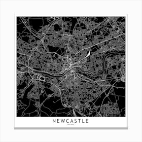 Newcastle Black And White Map Square Canvas Print