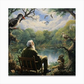 Old Man looking at river and thinking about the short of life Canvas Print