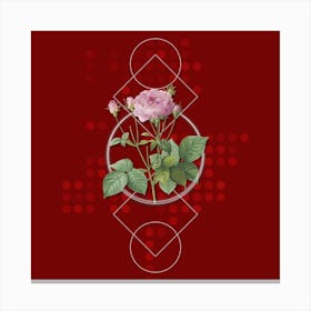 Vintage Pink French Roses Botanical with Geometric Line Motif and Dot Pattern n.0280 Canvas Print