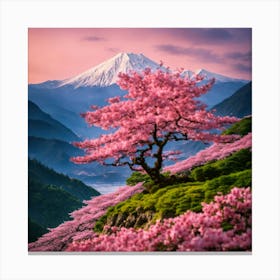Japanese Sakura In Mountain Canvas Print