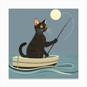 Cat Fishing In A Boat Canvas Print