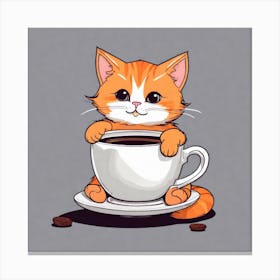 Cute Orange Kitten Loves Coffee Square Composition 42 Canvas Print