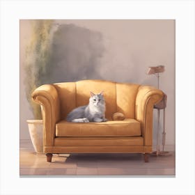 Cat Sitting On A Couch Canvas Print