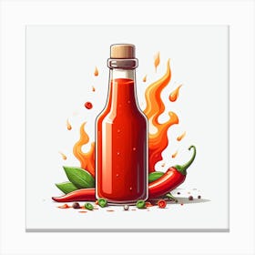 Hot Sauce Bottle On Fire Canvas Print