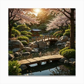 Cherry Blossoms In Japanese Garden Canvas Print