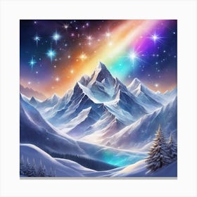 Snowy Mountains With Rainbow Canvas Print