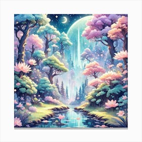 A Fantasy Forest With Twinkling Stars In Pastel Tone Square Composition 313 Canvas Print