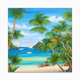 Sailboats On The Beach Canvas Print