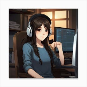 Anime Girl With Headphones Canvas Print