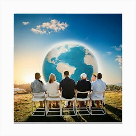 Group Of People Sitting Around A Globe Canvas Print