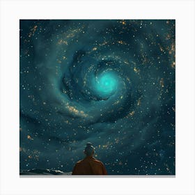 Buddhist Monk Looking At The Galaxy Canvas Print