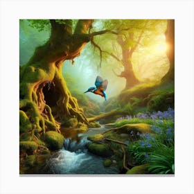 Kingfisher In The Forest 10 Canvas Print