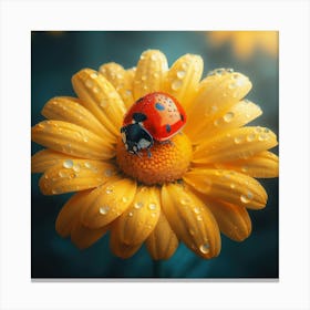 Ladybug On A Yellow Flower Macro Canvas Print