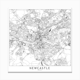 Newcastle White Map Square Canvas Print