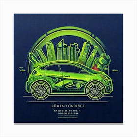 Firefly Car, Illustration, Background, Logo, Poster, Icons, Electric, Charging, Pollution, Vehicle, Canvas Print