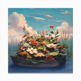 Flowers In A Boat Canvas Print