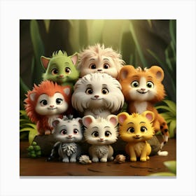 Cute Animals In The Forest Canvas Print