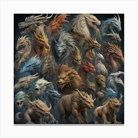 Dragon Heads paintings art print Canvas Print