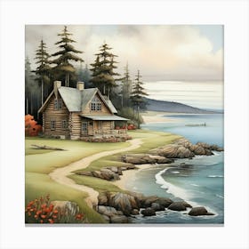 Coastal Log Cabin Landscape Art Print 0 Canvas Print