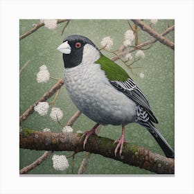 Ohara Koson Inspired Bird Painting Finch 4 Square Canvas Print