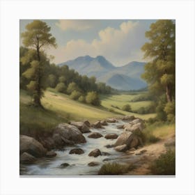 Stream In The Mountains Art Print Paintings 2 Canvas Print