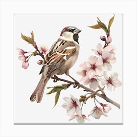 Sparrow In Cherry Blossoms Canvas Print