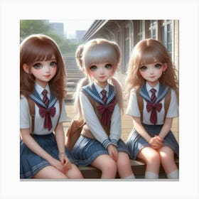 Three Girls In School Uniforms 1 Canvas Print