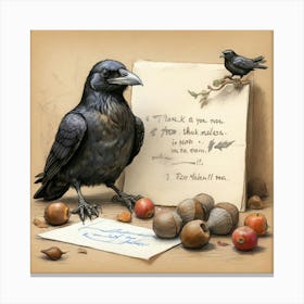 Crow And Nut Canvas Print