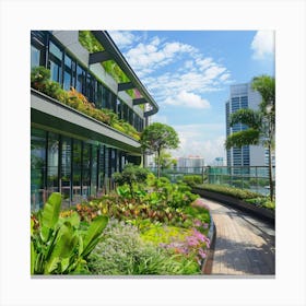 David Hockney Style. Rooftop Garden in Singapore 3 Canvas Print