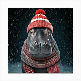 Firefly Picturesque, Winter, Wonderland, Heart Melting, Adorable, Hippo, Cozy, Knit, Cap, Scarf, Fal Canvas Print