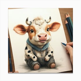 Cute Cow Drawing 4 Canvas Print