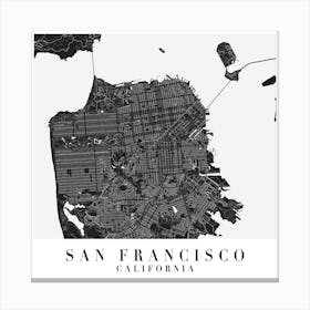 San Francisco California Minimal Black Mono Street Map  Square Canvas Print
