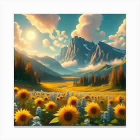 Sunflowers In The Mountains 5 Canvas Print