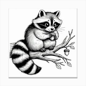 Line Art raccoon 6 Canvas Print