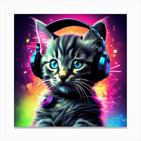 Cat With Headphones 3 Canvas Print