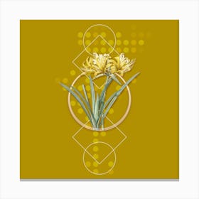 Vintage Golden Hurricane Lily Botanical with Geometric Line Motif and Dot Pattern Canvas Print