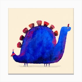 Blue Dinosaur With Hat And Scarf Canvas Print