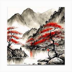 Chinese Landscape Mountains Ink Painting (26) 2 Canvas Print