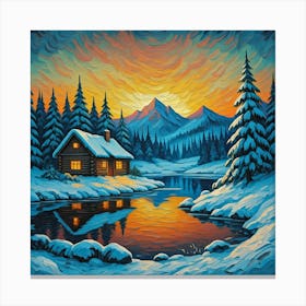 Cabin In The Snow Canvas Print