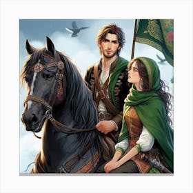 Young Couple On Horseback Canvas Print