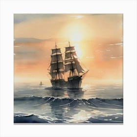 Sailing Ship At Sunset Canvas Print