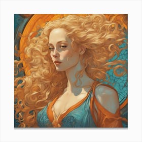An Illustration Of A Woman In Costume With Long Curly Blonde Hair, In The Style Of Neon Art Nouvea Canvas Print